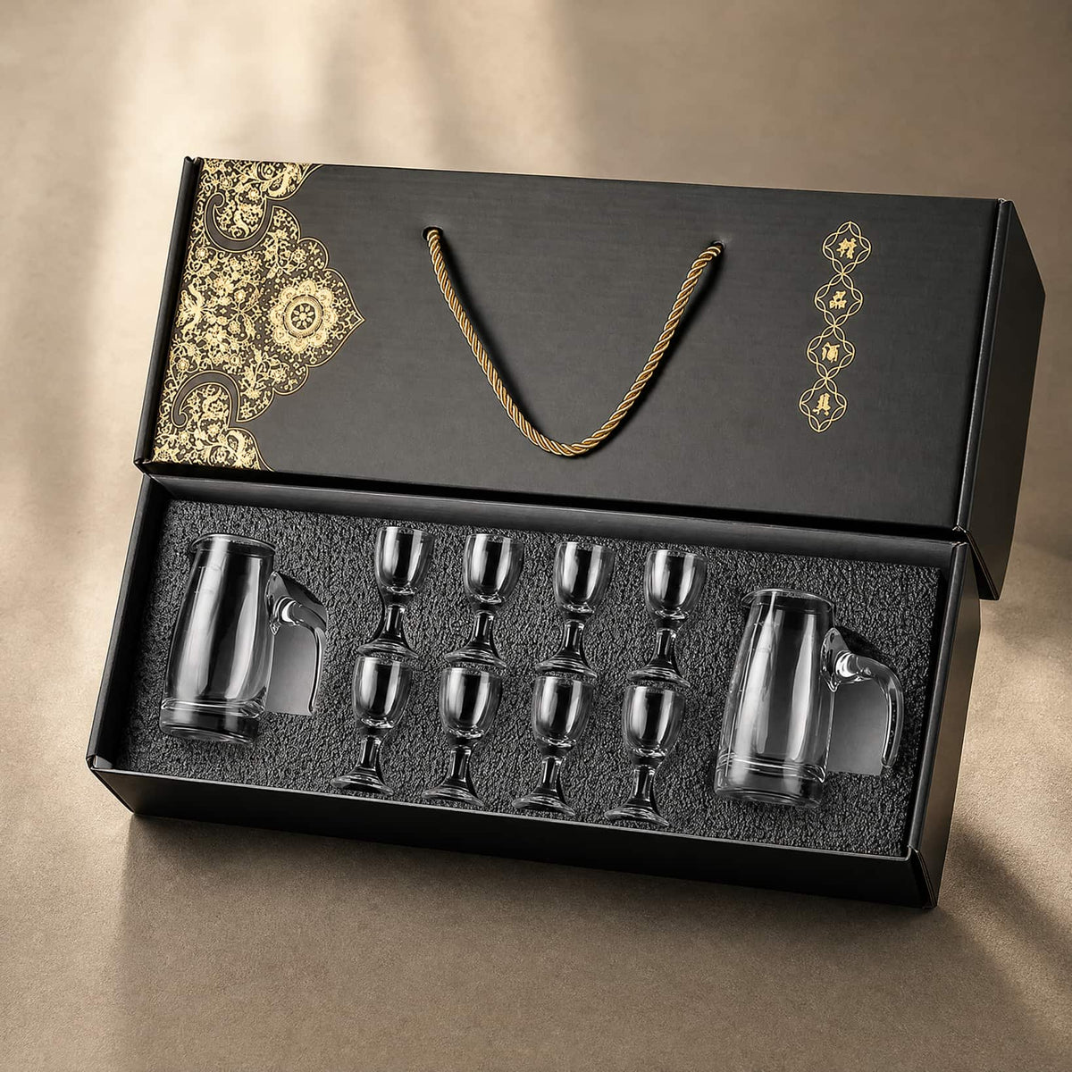Chinese Baijiu Gift Set — 8 Shot Glasses & 2 Glass Decanters 13