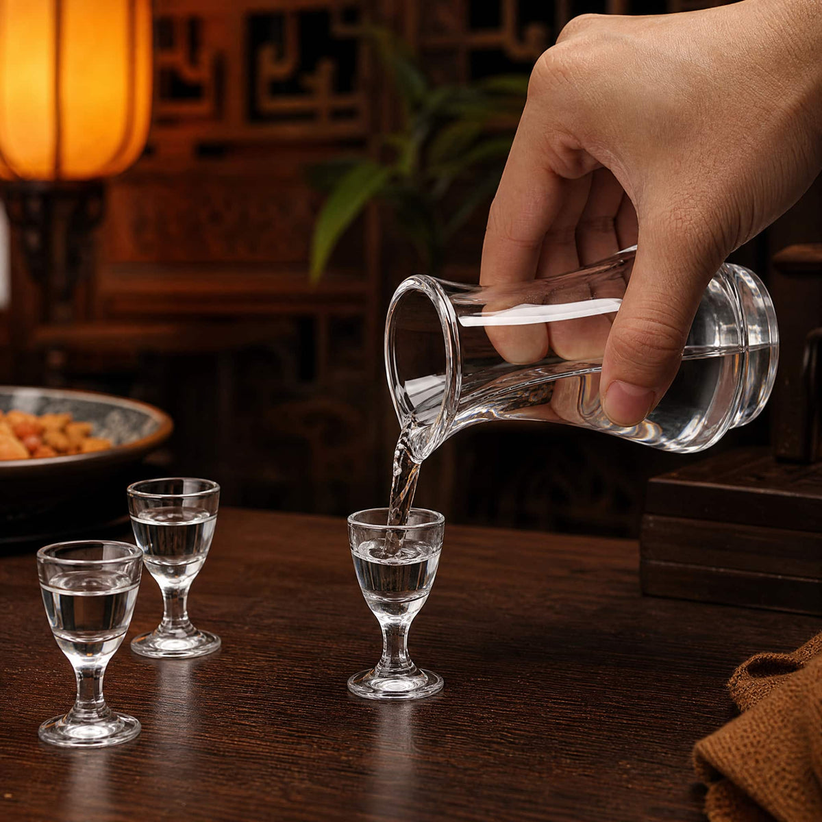 Chinese Baijiu Gift Set — 8 Shot Glasses & 2 Glass Decanters 2