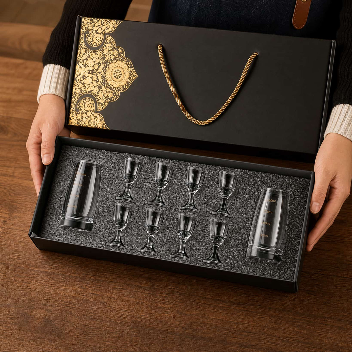 Chinese Baijiu Gift Set — 8 Shot Glasses & 2 Glass Decanters 4