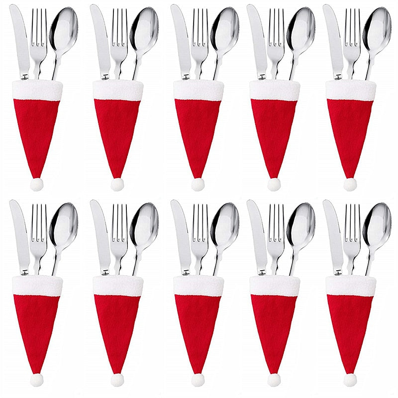 Christmas Silverware Holder Set — 10 Mini Santa Holders 2