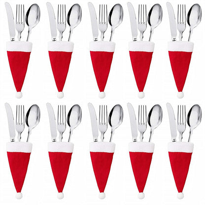 Christmas Silverware Holder Set — 10 Mini Santa Holders 2