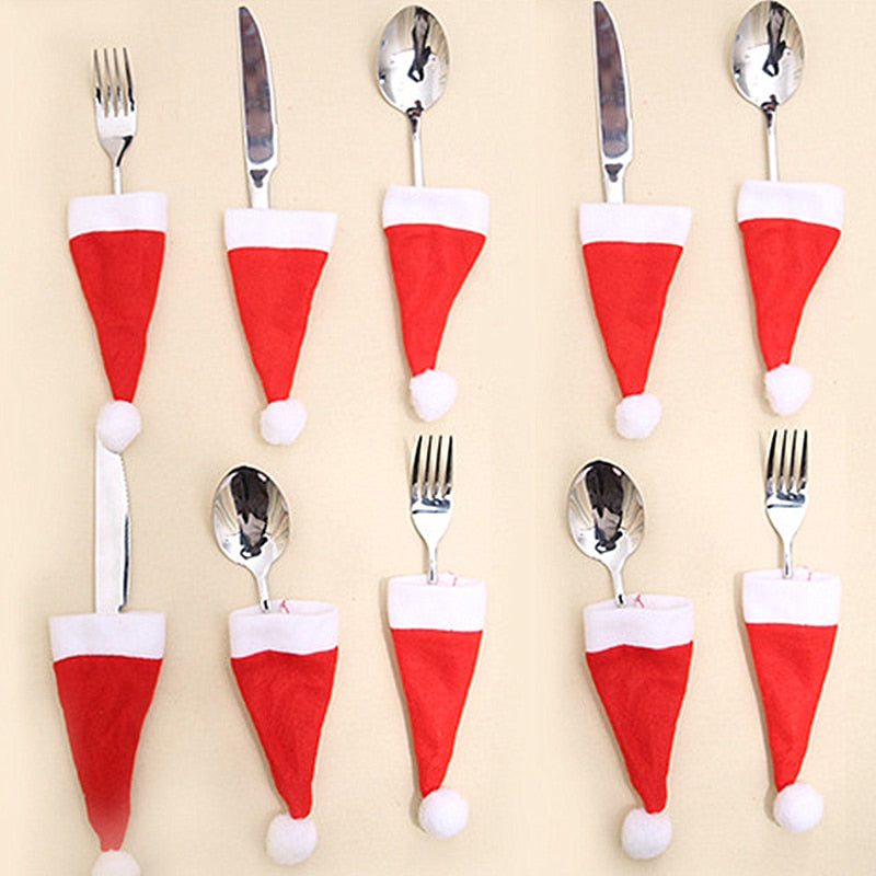 Christmas Silverware Holder Set — 10 Mini Santa Holders 5