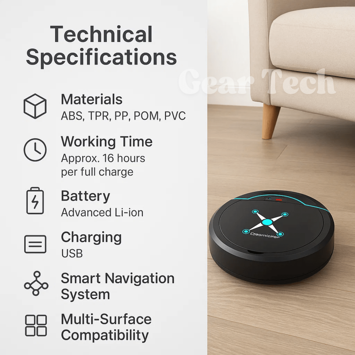 CLEANBOT Robot Vacuum with Mop & Smart Navigation — 16H 5