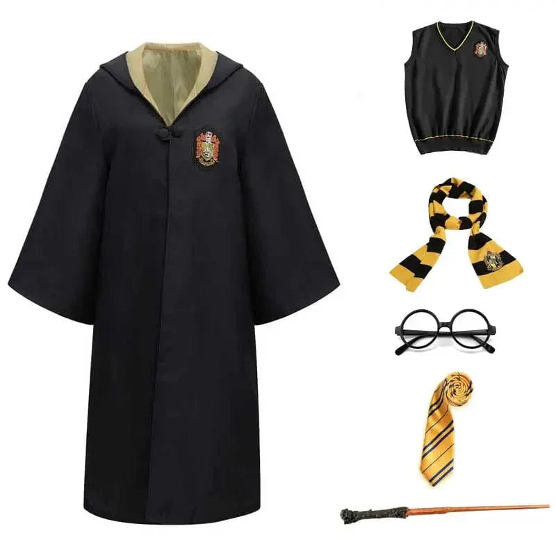 Complete Hogwarts Wizard Costume — Robe, Wand & Scarf Set 1