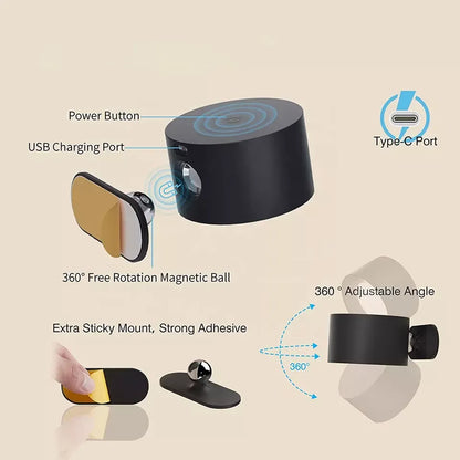 Cordless 360 degree wall light with magnetic mount