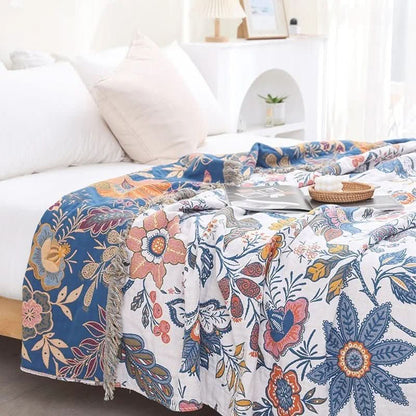CottonBloom Cotton Throw Blanket — Reversible Floral Design 1