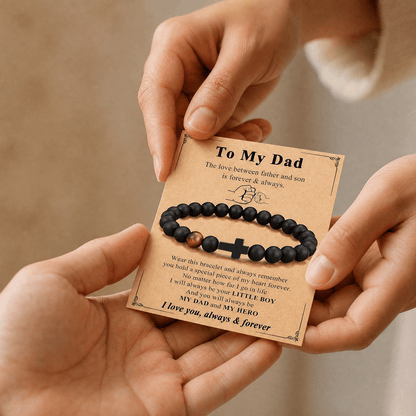 Gift for Dad — Men's Black Bead Cross Bracelet with Card 3