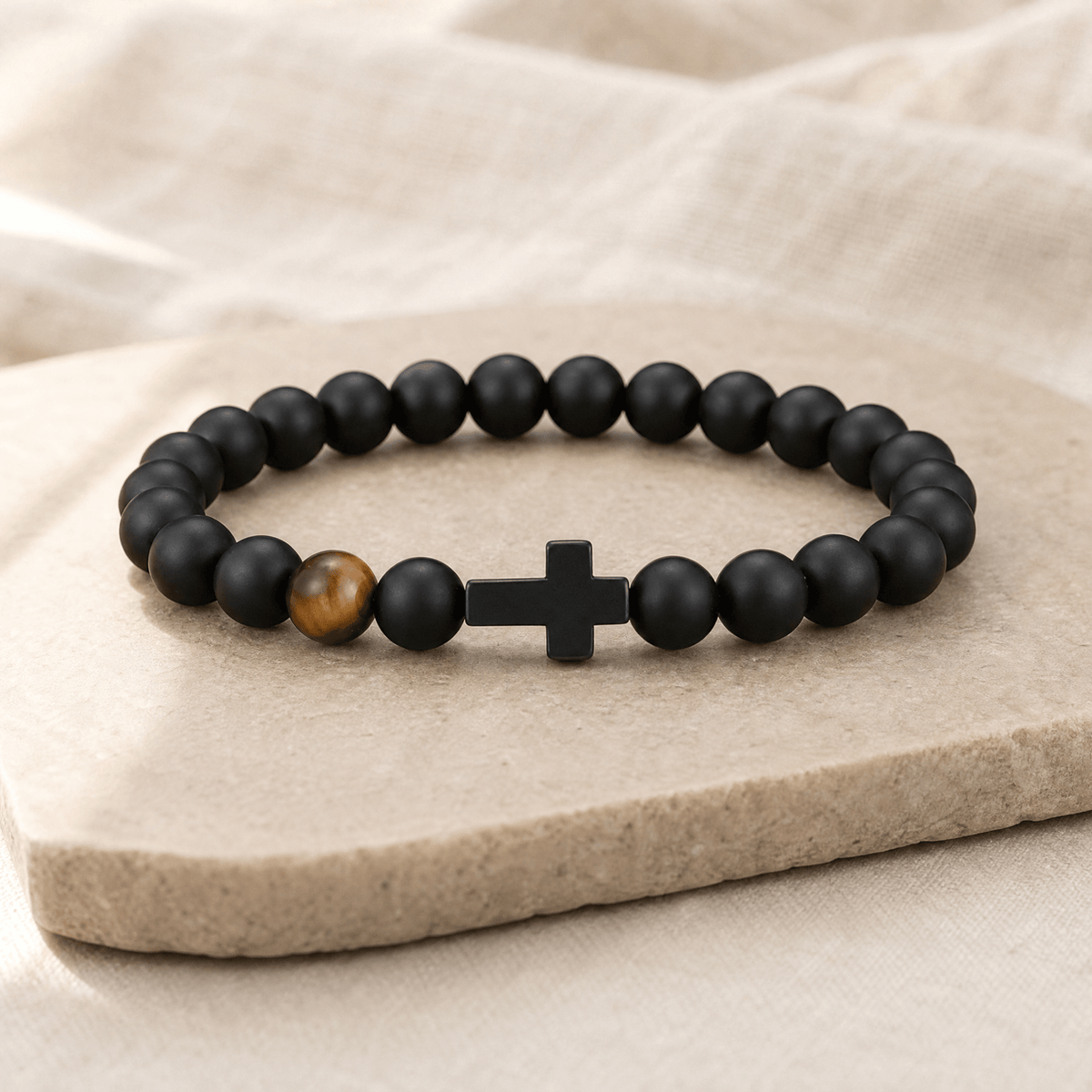 Gift for Dad — Men's Black Bead Cross Bracelet with Card 7