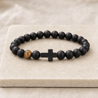 Gift for Dad — Men's Black Bead Cross Bracelet with Card 9