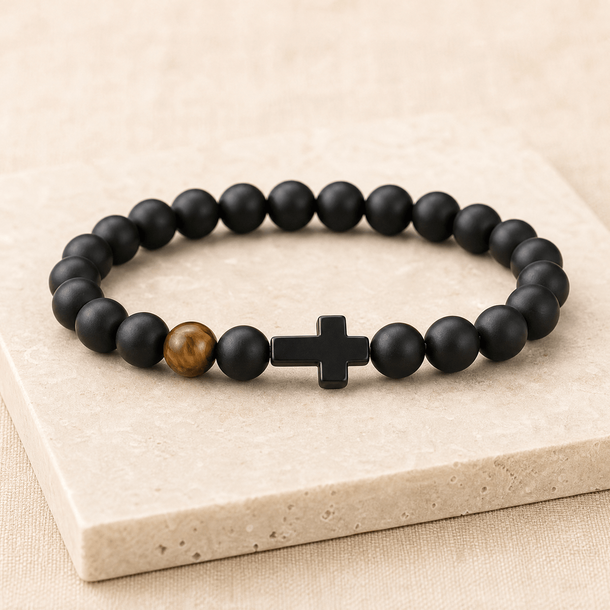Gift for Dad — Men's Black Bead Cross Bracelet with Card 6