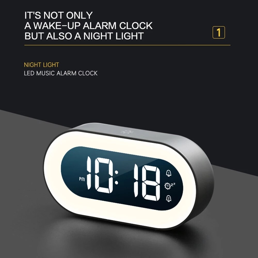 Digital Alarm Clock with Night Light — LED Bedside Clock 2