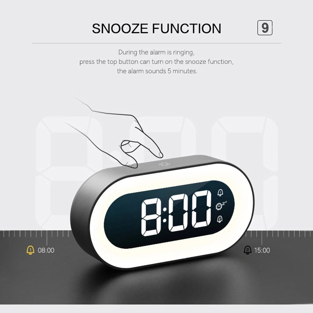 Digital Alarm Clock with Night Light — LED Bedside Clock 6