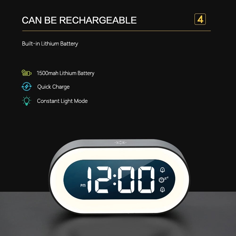 Digital Alarm Clock with Night Light — LED Bedside Clock 9