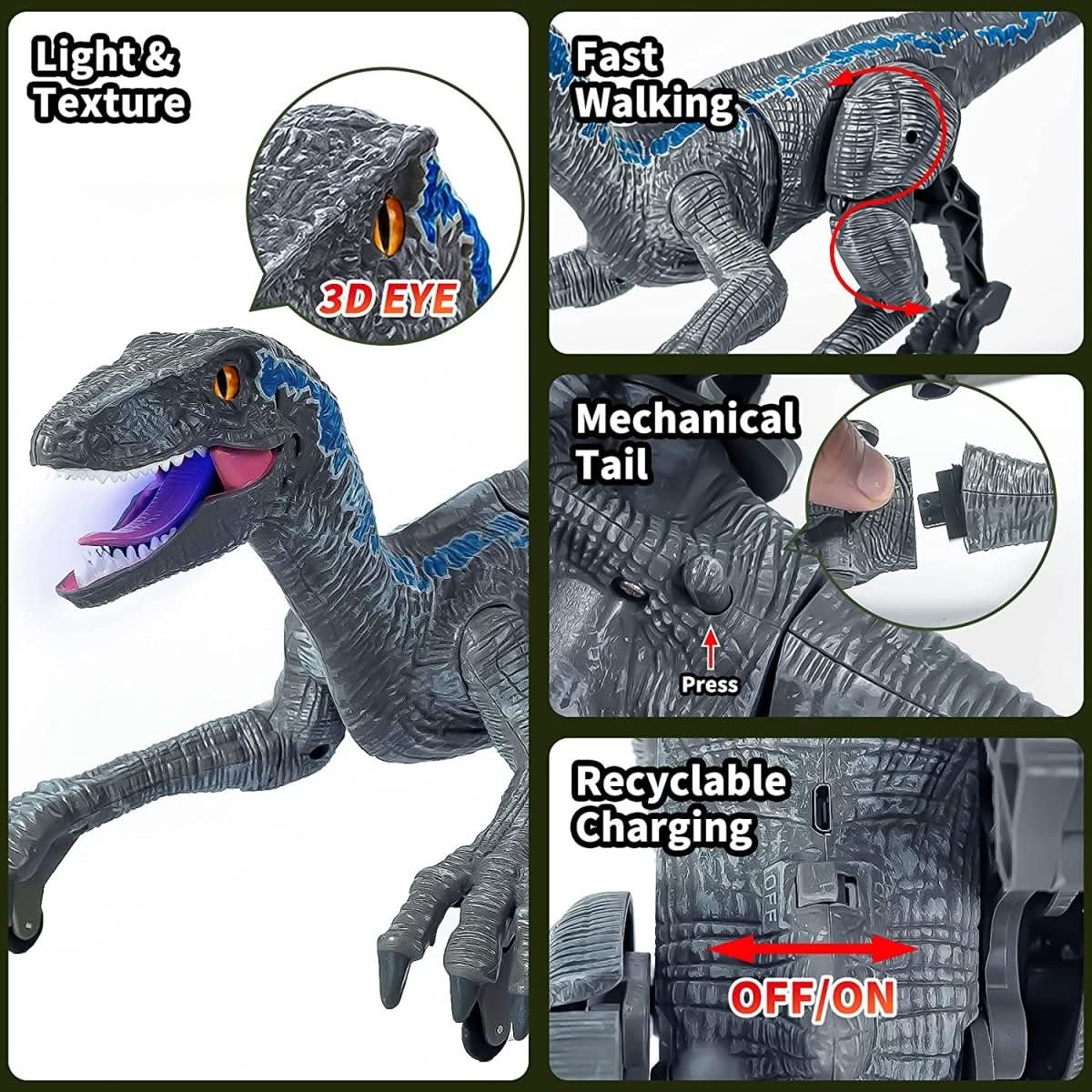 Dinosaur Toy with Lights & Sounds — Dinorex Velociraptor 4