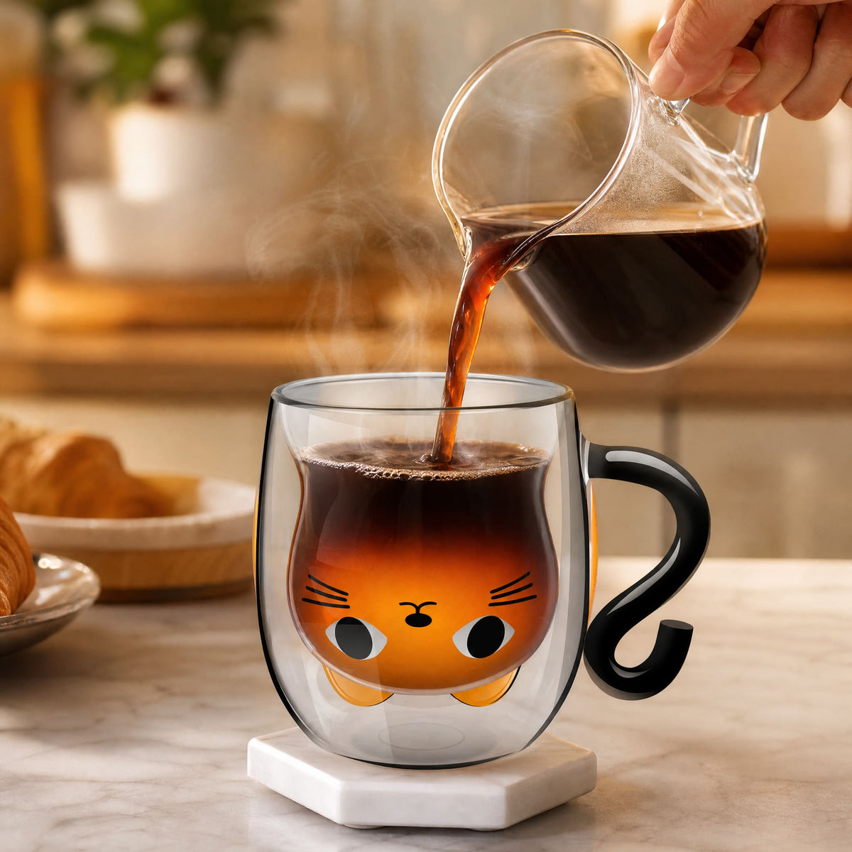 Double Wall Glass Cat Mug — Hidden Cat Face & Tail Handle 2