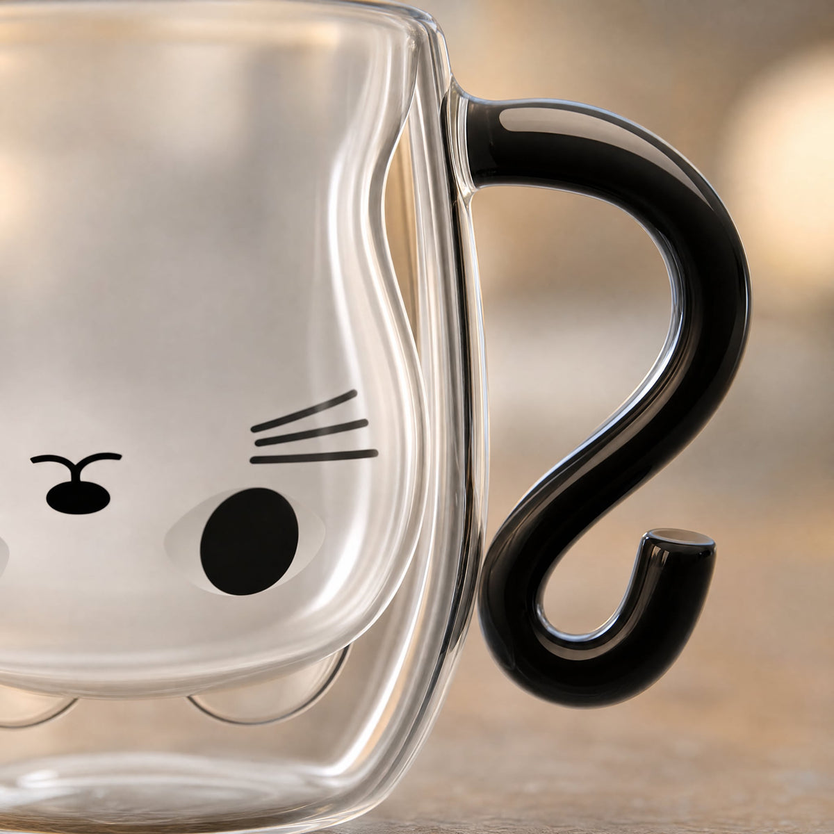 Double Wall Glass Cat Mug — Hidden Cat Face & Tail Handle 7