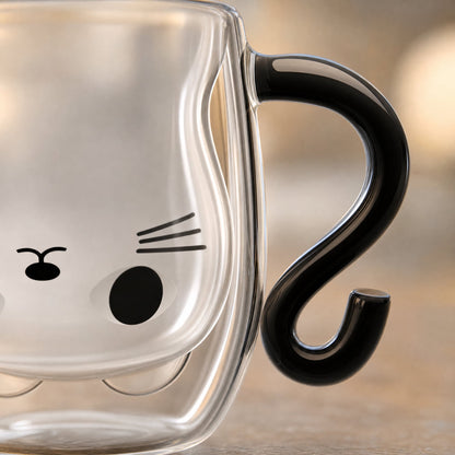 Double Wall Glass Cat Mug — Hidden Cat Face & Tail Handle 7