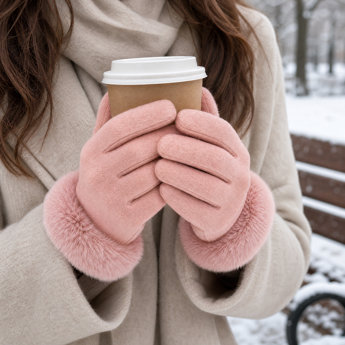 Women's Winter Gloves with Faux Fur Cuff — One Size Fits All 2