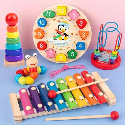 Montessori Toys 5-in-1 Wooden Set — Baby 6+ Months 3