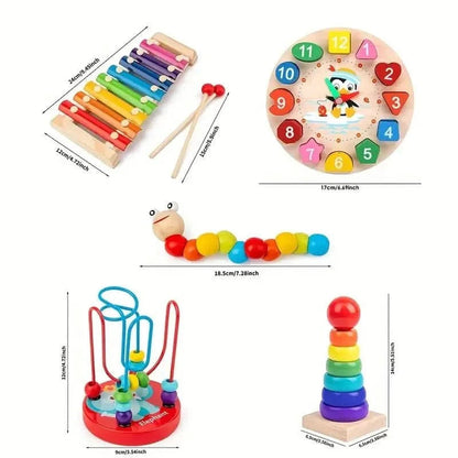 Montessori Toys 5-in-1 Wooden Set — Baby 6+ Months 6