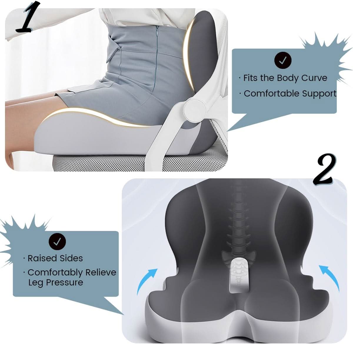 Memory Foam Seat Cushion — Ergonomic Back & Posture Support 4
