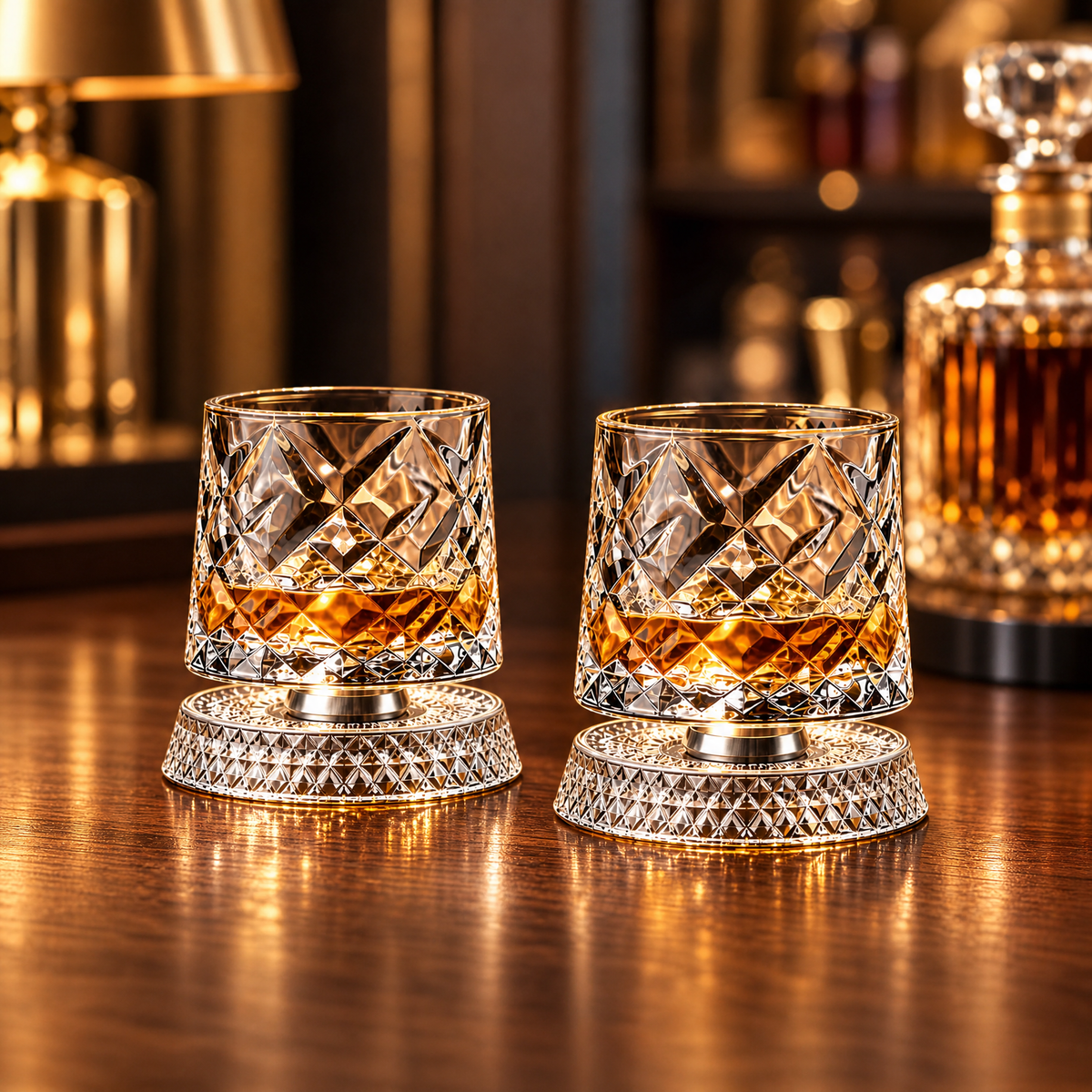 Whiskey Glass Set with 360° Rotating Base — Cut Tumbler 2pc 1