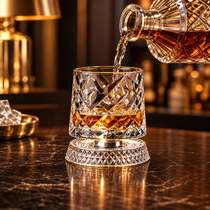 Whiskey Glass Set with 360° Rotating Base — Cut Tumbler 2pc 3