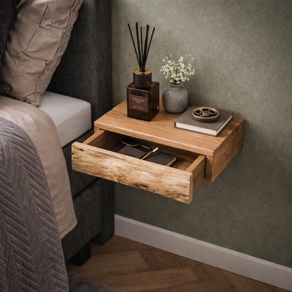 Floating Acacia Wood Nightstands Set of 2 — Wall Mounted 5