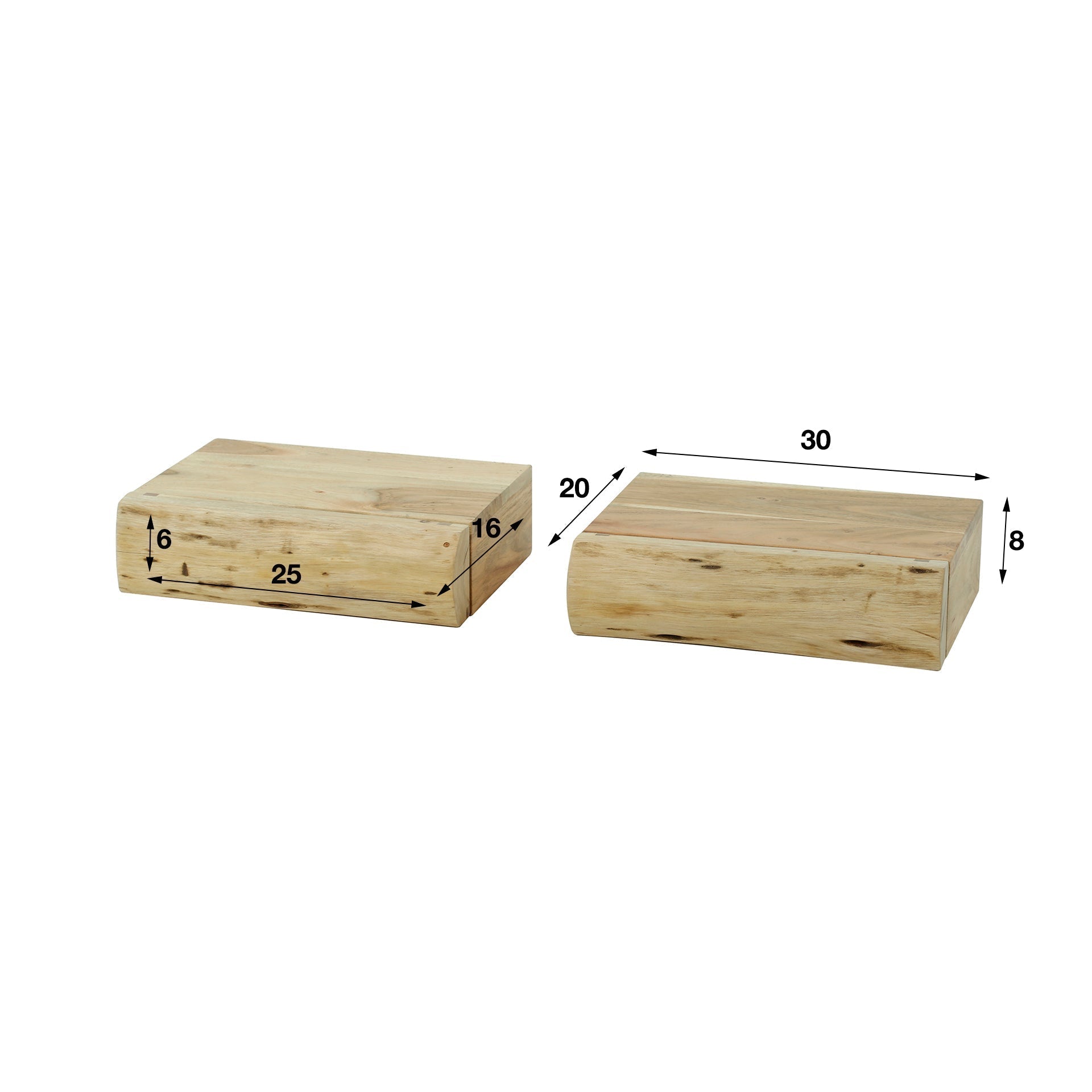Floating Acacia Wood Nightstands Set of 2 — Wall Mounted 6