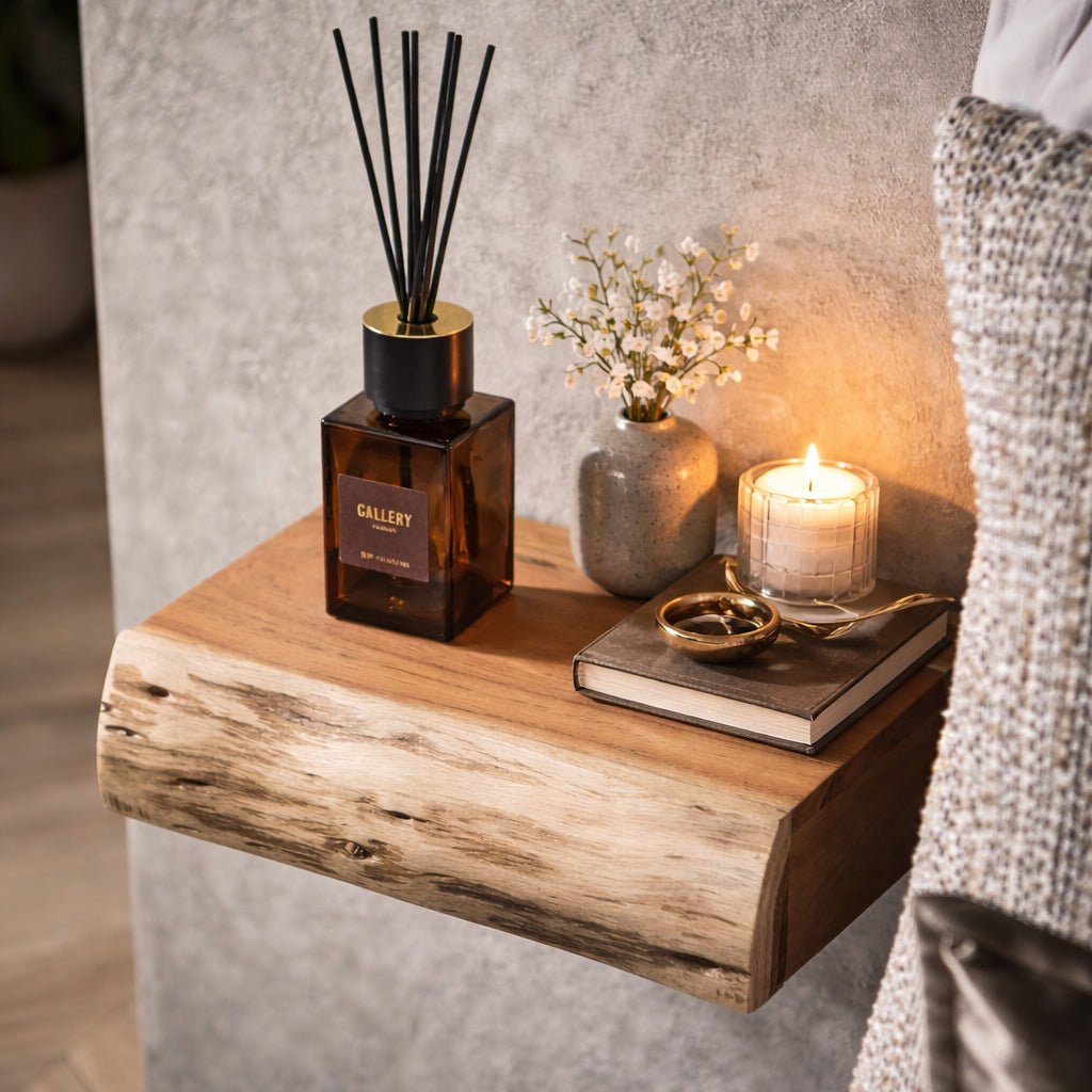 Floating Acacia Wood Nightstands Set of 2 — Wall Mounted 1