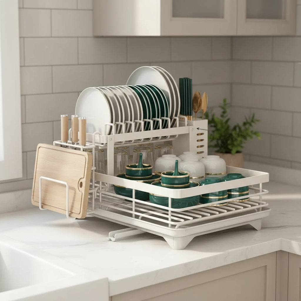 Foldable Stainless Steel Dish Rack with Silicone Feet 4