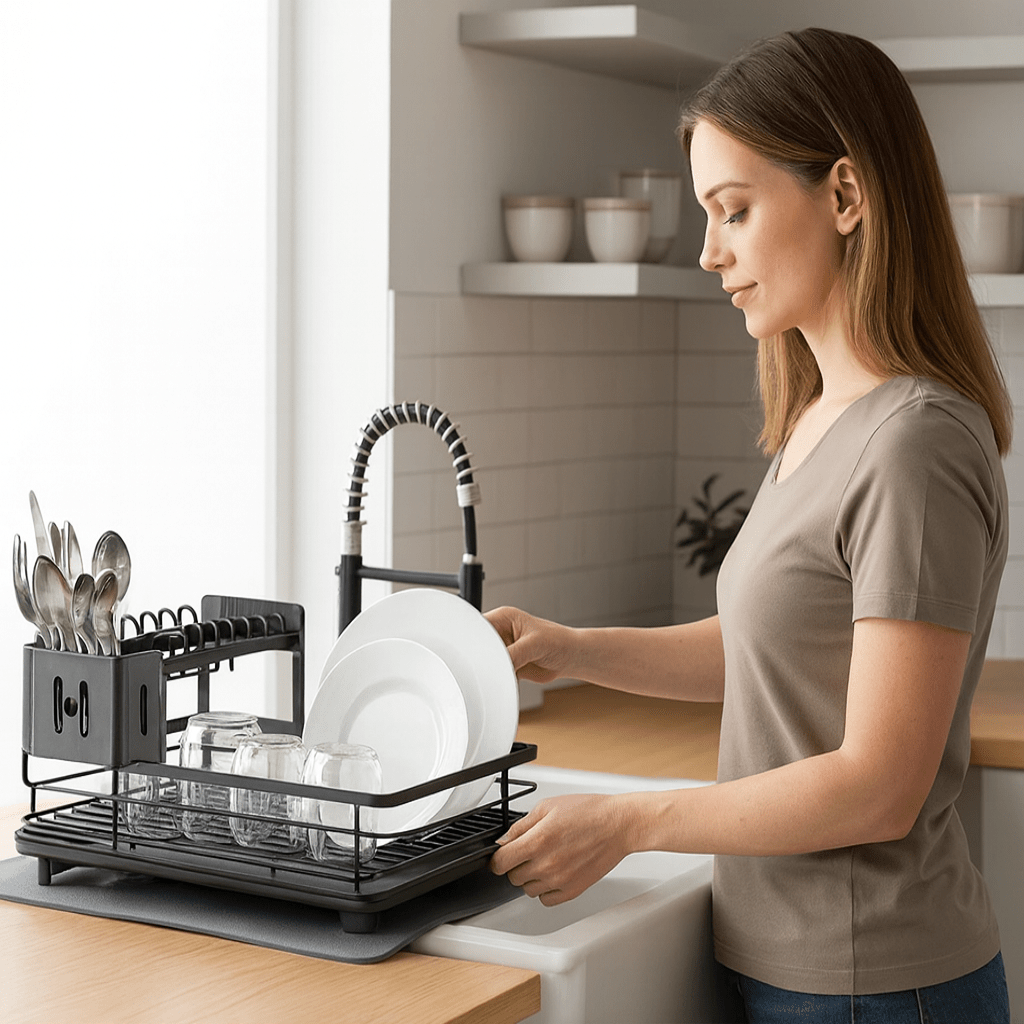 Foldable Stainless Steel Dish Rack with Silicone Feet 5