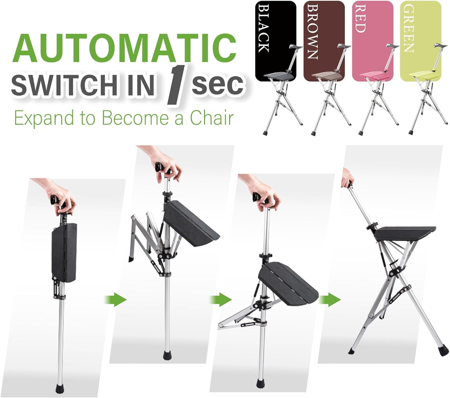Foldable Trekking Pole with Built-In Seat — Lightweight 4