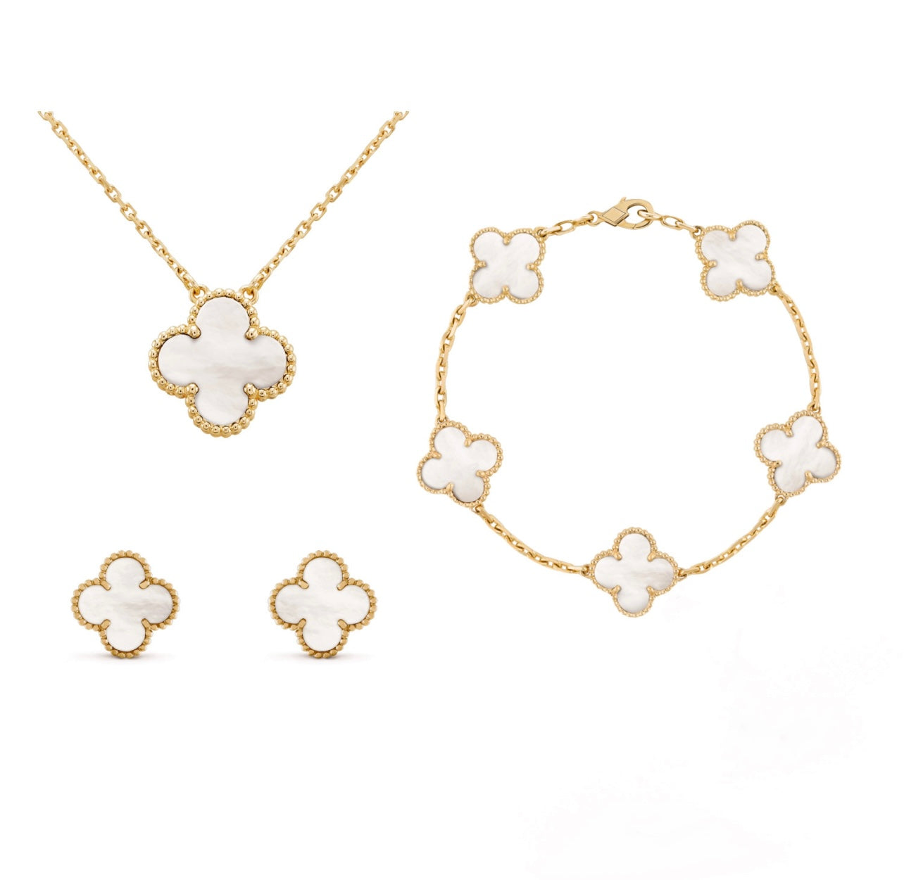 Four Leaf Clover Jewelry Set — 18K Gold Mother of Pearl 1