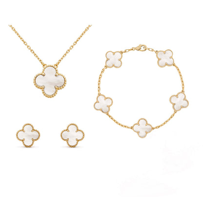 Four Leaf Clover Jewelry Set — 18K Gold Mother of Pearl 1