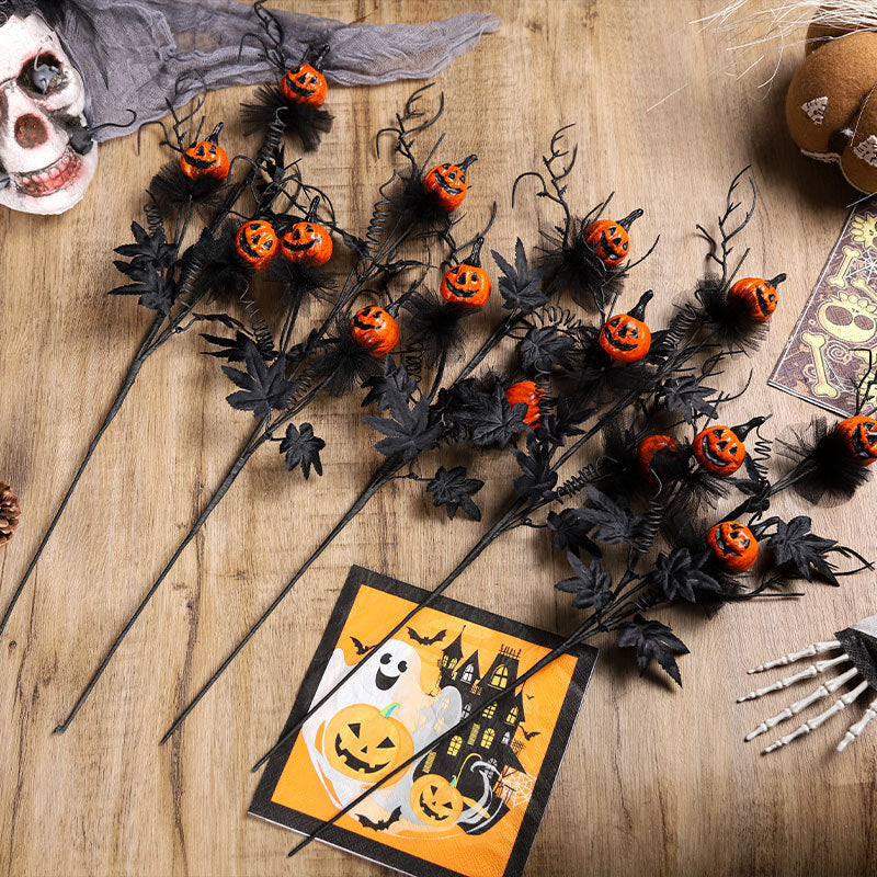 Halloween Black Pumpkin Branch Decoration — Set of 2 2