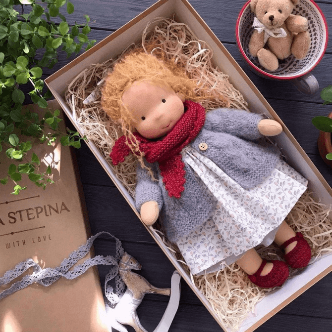 Handmade Waldorf Doll — Soft Natural Wool & Cotton 8