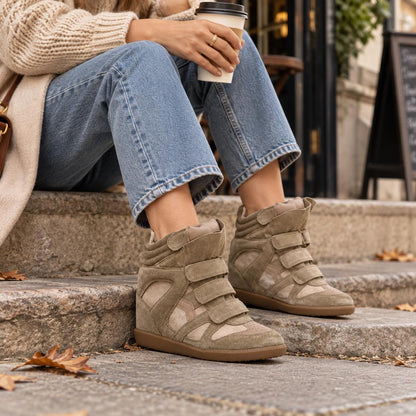 Wedge Sneakers Women — Hidden 5cm Heel High-Top Velcro 4