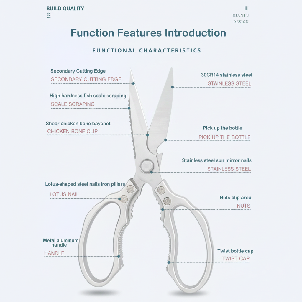 Japanese Stainless Steel Kitchen Scissors — Multi-Task Blades 8