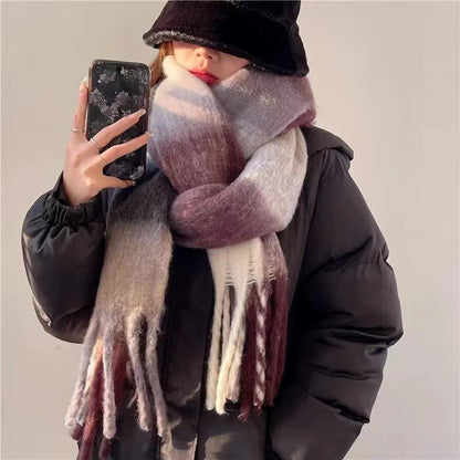 Large Soft Winter Scarf with Fringe — Gradient Woven Design 10