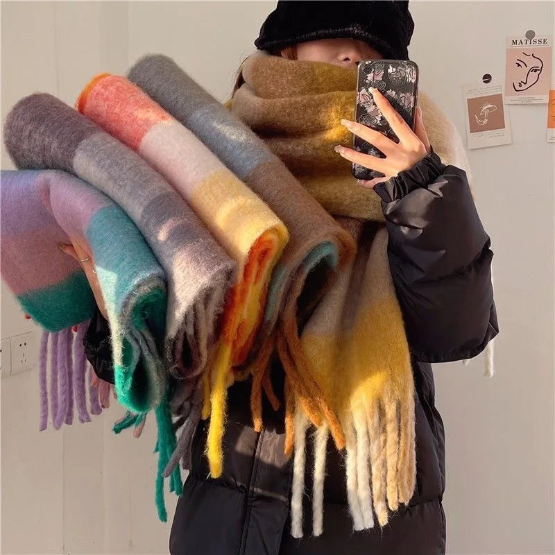 Large Soft Winter Scarf with Fringe — Gradient Woven Design 3