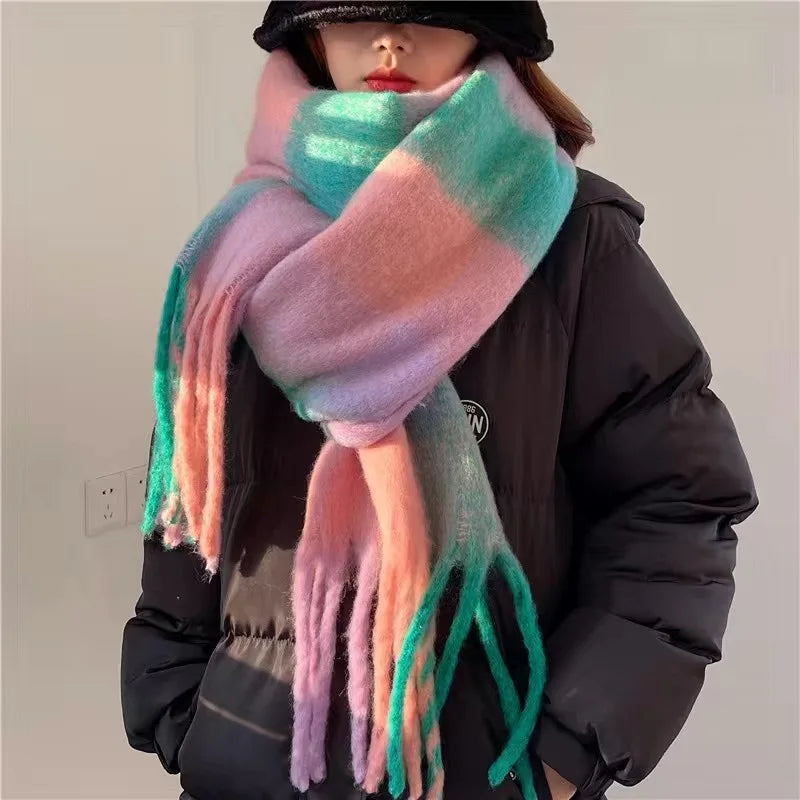 Large Soft Winter Scarf with Fringe — Gradient Woven Design 4