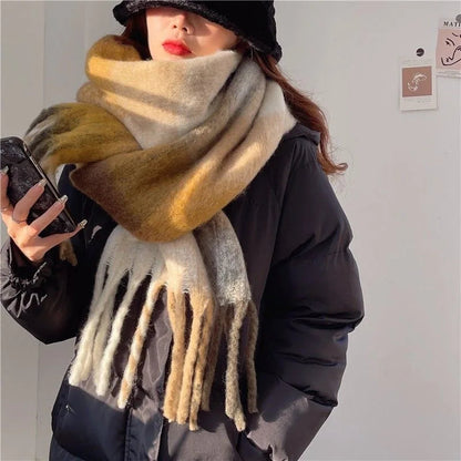 Large Soft Winter Scarf with Fringe — Gradient Woven Design 5