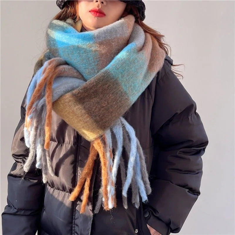 Large Soft Winter Scarf with Fringe — Gradient Woven Design 6