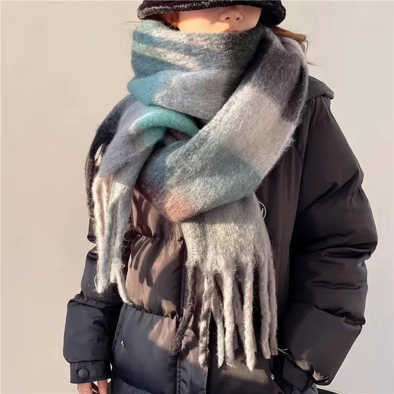 Large Soft Winter Scarf with Fringe — Gradient Woven Design 8