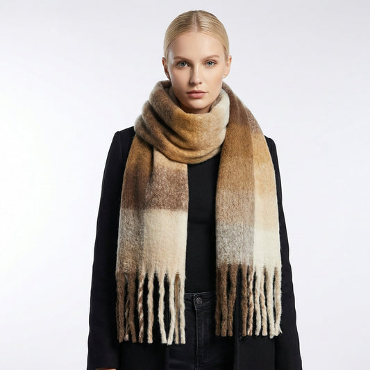 Large Soft Winter Scarf with Fringe — Gradient Woven Design 1
