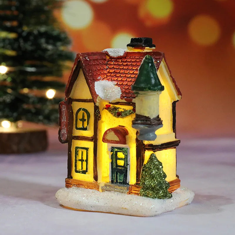 LED Christmas House Figurine — Miniature Holiday Village Decor 13