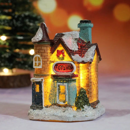 LED Christmas House Figurine — Miniature Holiday Village Decor 14