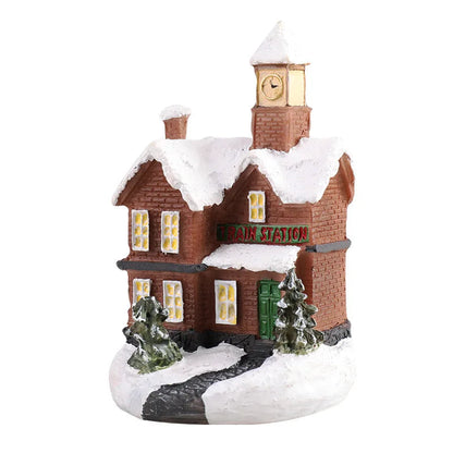 LED Christmas House Figurine — Miniature Holiday Village Decor 9