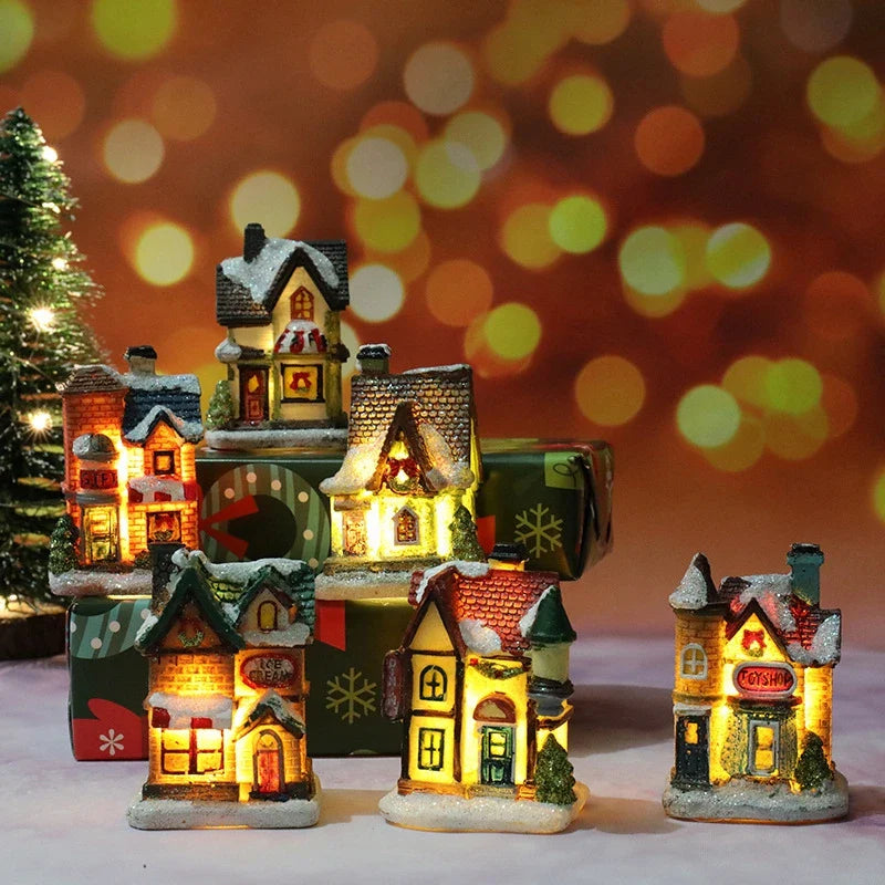 LED Christmas House Figurine — Miniature Holiday Village Decor 1